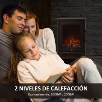 HOMCOM Chimenea Eléctrica Potencia de 2 Niveles 1000W o 2000W con Efecto Llama Termostato y Protección contra Sobrecalentamiento hasta 25 m² 44,5x32,1x74 cm Negro(m-8)