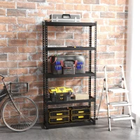 HOMCOM Estante de Metal com 5 Níveis Estante de Armazenamento Estante de Garagem de Aço com Prateleiras Ajustáveis 90x30x182 cm Preto(m-2)