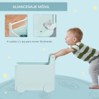 HOMCOM Caja de Almacenamiento de Juguetes Infantil con Ruedas Asa y 2 Pizarras de Escritura Baúl de Almacenaje para Habitación de Niños Guardería Sala de Juegos 47x35x45,5 cm Azul(m-5)