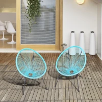 Outsunny Conjunto de 2 Sillas de Jardín de Ratán Pack 2 Sillas Acapulco Forma Ovalada Interior Exterior 73x77x87 cm Turquesa(m-7)