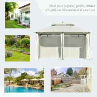Outsunny Carpa de Jardín con Luces LED Solar 4x3 m Cenador con Doble Techo 6 Cortinas Laterales y Marco de Acero para Patio Terraza Color Crema(m-7)