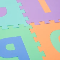 HOMCOM 48 Piezas Alfombra Puzzle para Niños de 31x31x1cm con 26 Letras Números 0 al 9 y 12 Tipos de Fuguras Geométricas Colchoneta Suave 4,32 m² de Espuma EVA(m-8)