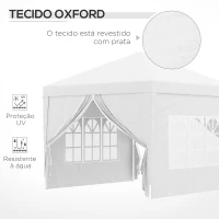 Outsunny Tenda de Jardim com Paredes Laterais Amovíveis Janelas Porta com Zíper e Bolsa de Transporte 295x295x196-258 cm Branco(m-6)