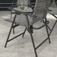 Outsunny Outdoor 4 Pieces Patio Furniture Set with Breathable Mesh Fabric Seat & Backrest, Garden Set with Two Foldable Armchairs, a Loveseat & Glass Top Table, Mixed Grey(m-9)