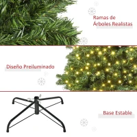 HOMCOM Árbol Artificial de Navidad de 490 Ramas 170 Luces LED Base de Metal Plegable Estructura con Bisagras para Interiores Φ75x150 cm Verde(m-5)