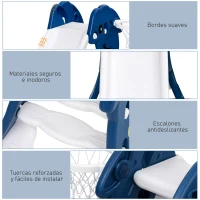 HOMCOM Tobogán Infantil con Canasta de Baloncesto para Niños de 18-48 Meses Juguete Interior y Exterior Carga 25 kg Accesorios Incluidos 68x146x68 cm Azul(m-7)