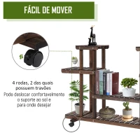 Outsunny Suporte para Plantas de 4 Níveis com Rodas Suporte para Vasos de Plantas 123,5x33x80 cm Marrom Escuro(m-7)