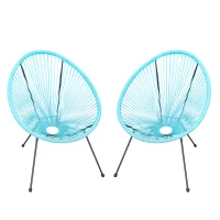 Outsunny Conjunto de 2 Sillas de Jardín de Ratán Pack 2 Sillas Acapulco Forma Ovalada Interior Exterior 73x77x87 cm Turquesa(m-1)