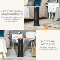 HOMCOM Calefactor Cerámico de Torre 1000/2000W con Mando a Distancia Pantalla LED Temporizador de 12H Termostato 3 Modos de Viento y 45° Oscilación para 25 m² Ø19x56,7 cm Negro(m-6)