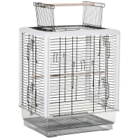 PawHut Jaula para Pájaros Pajarera con Techo Abrible 2 Comederos 2 Perchas Bandeja Extraíble Acrílica y Asa de Transporte para Canarios Periquitos 47x35x57,5 cm Blanco y Negro(m-1)