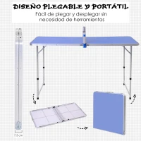 Outsunny Mesa de Ping-Pong Plegable Altura Ajustable en 3 Niveles Multifuncional Mesa de Picnic con Palas y Pelotas de Pin Pon 160x80x54/62/70cm Carga Máxima 30kg(m-6)