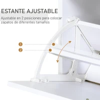 HOMCOM Organizador de Zapatos Multifuncional Zapatero con 3 Cajones Estante de Vidrio Asa de Aluminio para Pasillo Tablero de Partículas Carga 50 kg 60x24x105,5 cm Blanco(m-6)