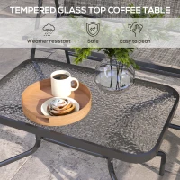 Outsunny Outdoor 4 Pieces Patio Furniture Set with Breathable Mesh Fabric Seat & Backrest, Garden Set with Two Foldable Armchairs, a Loveseat & Glass Top Table, Mixed Grey(m-6)