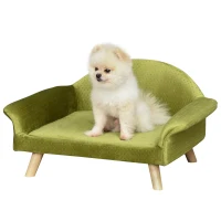 PawHut Sofá Cama para Mascotas Sofá para Perros Gatos con Cojín Acolchado Extraíble Patas de Madera 73x58x37 cm Terciopelo Latón(m-1)