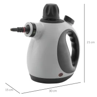 HOMCOM Limpiador a Vapor de Mano 1050W Vaporeta de Limpieza 3,2 Bares de Presión con Tanque de 350 ml y 9 Accesorios Multiuso para Sofá Asientos Coche Cocina 30x15x21 cm Negro y Gris(m-3)