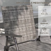 Outsunny Outdoor 4 Pieces Patio Furniture Set with Breathable Mesh Fabric Seat & Backrest, Garden Set with Two Foldable Armchairs, a Loveseat & Glass Top Table, Mixed Grey(m-4)