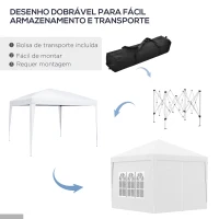 Outsunny Tenda de Jardim com Paredes Laterais Amovíveis Janelas Porta com Zíper e Bolsa de Transporte 295x295x196-258 cm Branco(m-5)