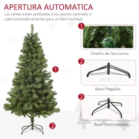 HOMCOM Árbol Artificial de Navidad de 490 Ramas 170 Luces LED Base de Metal Plegable Estructura con Bisagras para Interiores Φ75x150 cm Verde(m-4)