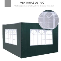 Outsunny 2 Paredes Laterales para Carpa 3x3m 6x3m Tela de Reemplazo Oxford Impermeable con Ventanas 293x193cm Verde Oscuro(m-6)