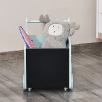 HOMCOM Caja de Almacenamiento de Juguetes Infantil con Ruedas Asa y 2 Pizarras de Escritura Baúl de Almacenaje para Habitación de Niños Guardería Sala de Juegos 47x35x45,5 cm Azul(m-9)