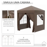 Outsunny Tenda Dobrável 2x2 m  Tenda de Jardim com 4 Paredes Laterais Tecido Oxford 2 Portas 2 Janelas e Bolsa de Transporte Marrom(m-6)