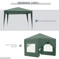 Outsunny Tenda de Jardim com Paredes Laterais Amovíveis Janelas Porta com Zíper e Bolsa de Transporte 295x295x196-258 cm Verde(m-4)