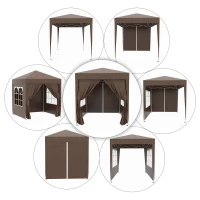 Outsunny Tenda Dobrável 2x2 m  Tenda de Jardim com 4 Paredes Laterais Tecido Oxford 2 Portas 2 Janelas e Bolsa de Transporte Marrom(m-4)