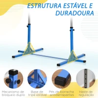 HOMCOM Barra de Ginástica para Crianças com Altura Ajustável 92-150 cm Barra Horizontal de Ginástica 194x121x150 cm Azul(m-6)