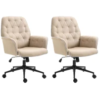 Vinsetto Lot de 2 fauteuils de bureau chaise de bureau hauteur réglable roulettes pivotant 360° tissu chanvre beige(m-1)