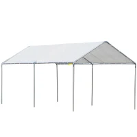Outsunny Tenda de garagem 3x6 m Impermeável com Toldo de Tecido PE e Estrutura de Aço Galvanizado Branco(m-10)