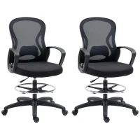 Vinsetto Lot de 2 fauteuils de bureau chaise de bureau assise haute réglable pivotant 360° maille respirante noir(m-10)