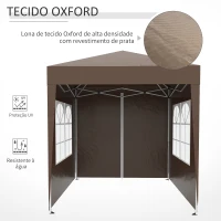 Outsunny Tenda Dobrável 2x2 m  Tenda de Jardim com 4 Paredes Laterais Tecido Oxford 2 Portas 2 Janelas e Bolsa de Transporte Marrom(m-7)