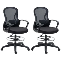Vinsetto Lot de 2 fauteuils de bureau chaise de bureau assise haute réglable pivotant 360° maille respirante noir(m-1)