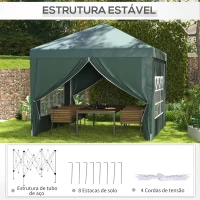 Outsunny Tenda de Jardim com Paredes Laterais Amovíveis Janelas Porta com Zíper e Bolsa de Transporte 295x295x196-258 cm Verde(m-7)