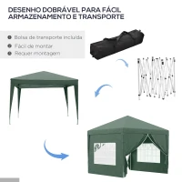 Outsunny Tenda de Jardim com Paredes Laterais Amovíveis Janelas Porta com Zíper e Bolsa de Transporte 295x295x196-258 cm Verde(m-5)