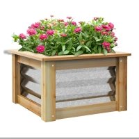 Outsunny Houten en metalen zelfdrainerende moestuinbak, open bodem, 45 x 45 x 30 cm(m-10)