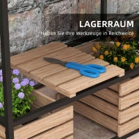 Outsunny Houten Plantenbak met 2 Lagen, 3 Plantenbakken, Opbergplank, Natuurlijk Hout, Metalen Frame, 83B x 39D x 100H cm, Lichtbruin(m-5)