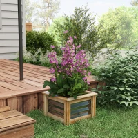 Outsunny Houten en metalen zelfdrainerende moestuinbak, open bodem, 45 x 45 x 30 cm(m-7)