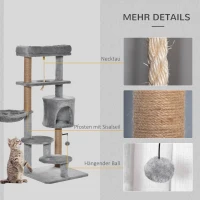 PawHut Krabpaal, Kattenboom, 1 Kattenhol, Kattenbed, 1 Hangmat, inclusief speelgoed, Lichtgrijs(m-5)