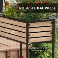 Outsunny Houten Plantenbak met 2 Lagen, 3 Plantenbakken, Opbergplank, Natuurlijk Hout, Metalen Frame, 83B x 39D x 100H cm, Lichtbruin(m-7)