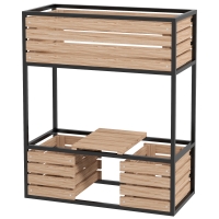 Outsunny Houten Plantenbak met 2 Lagen, 3 Plantenbakken, Opbergplank, Natuurlijk Hout, Metalen Frame, 83B x 39D x 100H cm, Lichtbruin