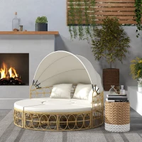 Outsunny Loungeset met uitschuifbaar dak, 4-delig, inclusief 5 kussens, rattanlook, 178B x 85T x 66,5H cm, beige(m-2)