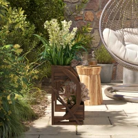 Outsunny Fioriera in Legno da Esterno a 2 Livelli con 3 Vasi e Ruote di Carro Stile Country, 55x32x56cm(m-8)