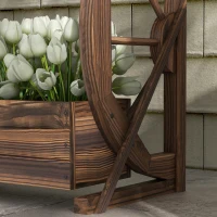 Outsunny Fioriera in Legno da Esterno a 2 Livelli con 3 Vasi e Ruote di Carro Stile Country, 55x32x56cm(m-9)