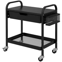 HOMCOM Carrello da Cucina con Cesto, Cassetto Estraibile e 3 Ganci, in PP e Metallo, 61x32.6x58.5 cm, Nero(m-10)