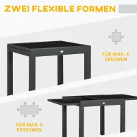 Outsunny Uitklapbare buitentafel voor in de tuin, uitbreidbaar, weerbestendig, 160 cm × 80 cm × 75 cm, zwart(m-4)