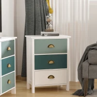 HOMCOM Bedside Table Set of 2 Chest of 3 Drawers Shabby Chic Nightstands with Metal Handle Sofa Side Table for Living Room, Bedroom,Grey and blue(m-7)