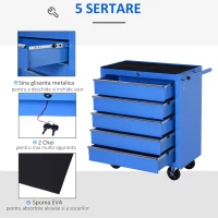 Homcom Carucior Atelier – Organizator 5 Sertare pentru Ustensile(m-4)