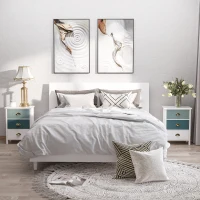 HOMCOM Bedside Table Set of 2 Chest of 3 Drawers Shabby Chic Nightstands with Metal Handle Sofa Side Table for Living Room, Bedroom,Grey and blue(m-2)