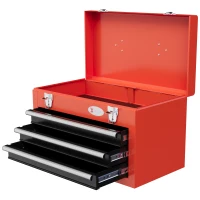 DURHAND Caixa de Ferramentas de Aço Baú de Ferramentas Portátil com 2 Gavetas e 1 Caixa Superior e Alça 45x24x27 cm Vermelho(m-11)